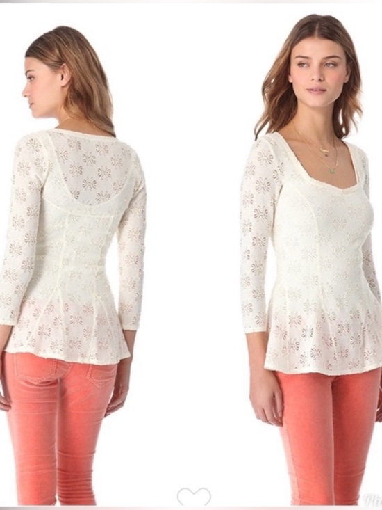 Free People Tops - Free People Godet Daisy Cream Lace Peplum Top